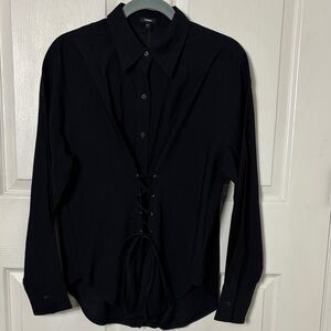 NEW Express Black Lace Up Corset Button Down Collar Shirt sz Small Goth Witch